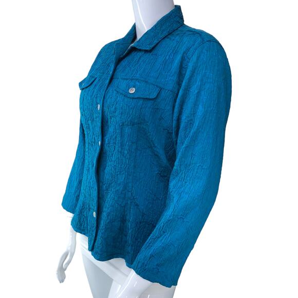 Chicos Womens Size 2 US 12 L Blue Button Front Jacket Textured Cotton Blend - Picture 4 of 15